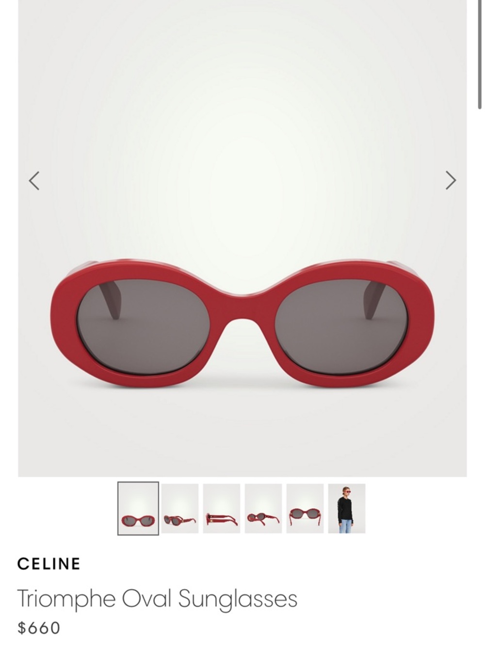 Celine Triomphe Oval Sunglasses in Red with Gold Logo - Picture 3 of 10